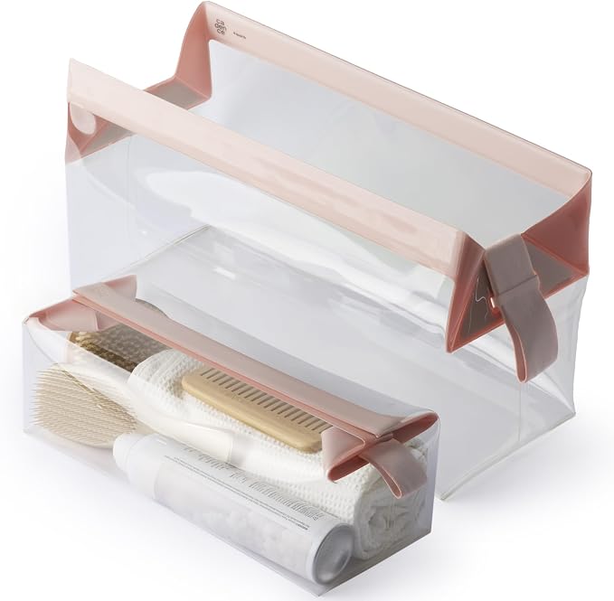 Cadence Parcel - Clear Travel Kit with Zipperless Magnetic Closure - Rose, Extra Large - Durable, Leak-Resistant and TSA Approved Toiletry Bag - Modular Organization - Recycled TPU (4 Qt) by KeepYourCadence