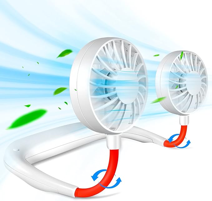 JUANANIUG Portable Neck Fan Rechargeable Personal HandFree Fan Mini USB Wearable Neckband Sport Fan 3 Speed Adjustable 360 Degrees Rotation Perfect for Working Traveling Office Reading (White) by JUANANIUG