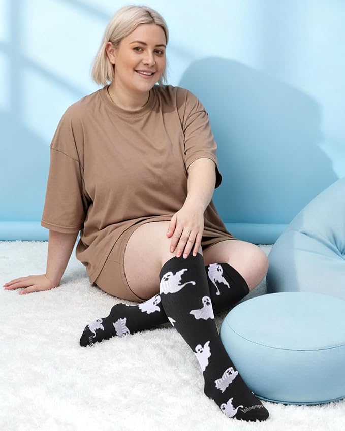 3-Pair Wide Calf Compression Socks for Women | 20-30mmHg Graduated Support, Easy On & Off, Knee High Length, Ankle Support, Travel Nurse Daily Wear, Cute Patterned - Image 3