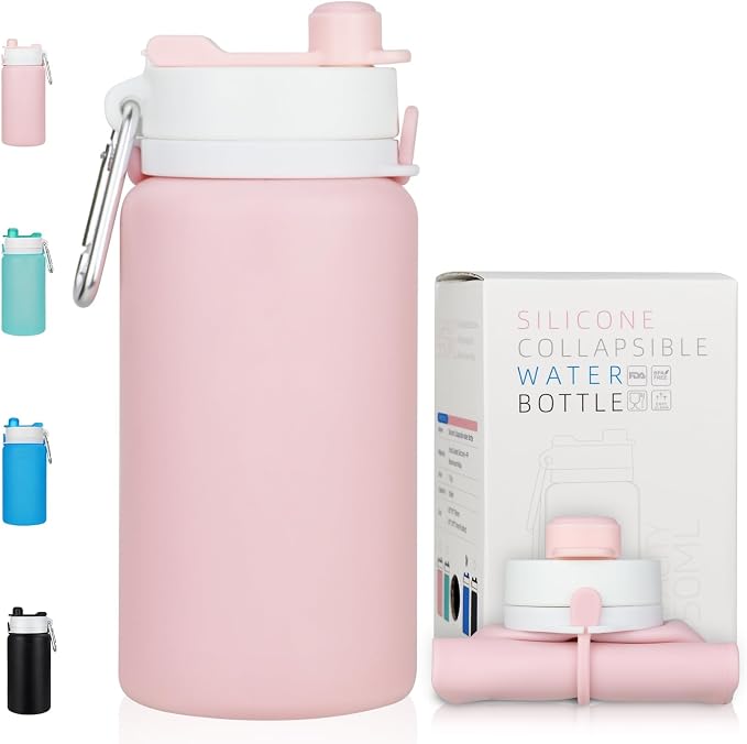 PLTCAT Collapsible Water Bottle, 19oz Foldable Bottle BPA Free Reusable Lightweight Leak-Proof Travel Silicone Water Bottle for Travel, Gym, Hiking, Office, Camping by PLTCAT