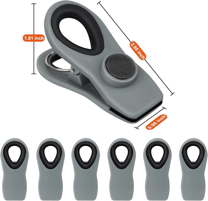 Chip Clips, Magnetic Bag Clips with Air Tight Seal for Food Storage, 12 Pieces (Gray) - Image 2