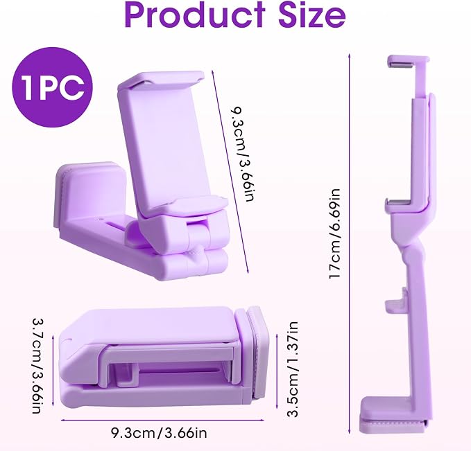 Airplane Phone Holder, Foldable Phone Holder for Airplane Seat Back Luggage Pole Desk 360° Rotation for Multi-Directional Viewing, Travel Essentials Holds Cell Phones (Purple 1pcs) - Image 2