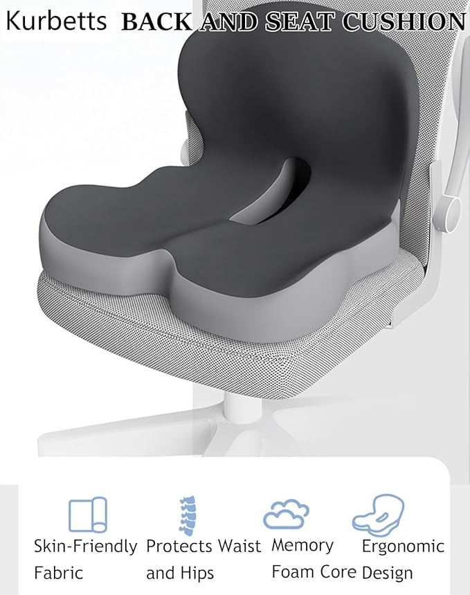Orthopedic Cushion,Ergonomic Memory Foam L-Shaped Integrated Seat Cushions with Adjustable Strap,Ultra Breathable Non-Slip Design for Office Chair,Car,Wheelchair (Black) - Image 2