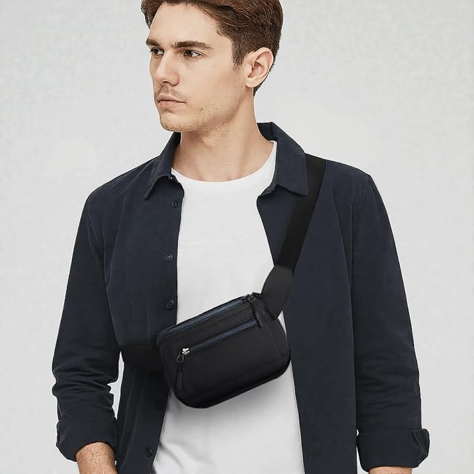 Compact RFID Blocking Fanny Pack, 5 Pockets, Black - Image 7
