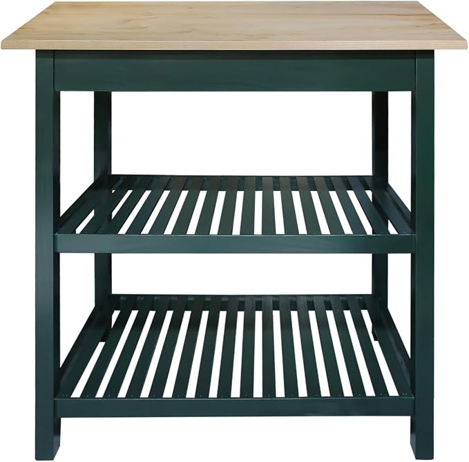 Kitchen Island with Solid Wood Top, Natural/Hunter Green - Image 4