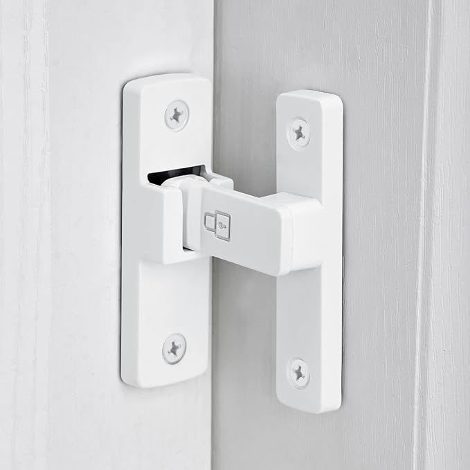White 90 Degree Barn Door Lock ，Right Angle Door Lock Latch | Zinc Alloy Flip Gate Latches,for bedroom,garage,balcony,barn,sliding door,bathroom,window,cabinet,drawer,pet enclosures by INIRET
