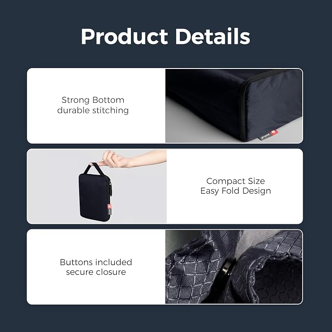 pack all 16L Lightweight Foldable Tote Bag, Reusable Grocery Shopping Bag | Ultralight, Packable, Water-Resistant, Tear Resistant Nylon, Button Closure, Compact for Travel, Work and Camping, Navy - Image 3