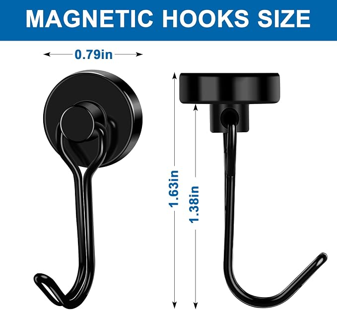 LOVIMAG Swivel Magnetic Hooks, 40LBS, Pack of 6 | Cruise Cabin Ship Essentials 2026, Heavy Duty Magnets for Refrigerator, Classroom, Kitchen, Hanging Mug, Black - Image 3