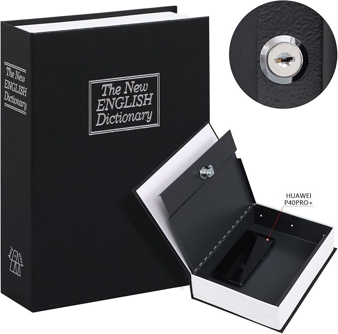 KYODOLED 10.5 Inch Diversion Book Safe with Key Lock, Secret Safe Metal Lock Box,Money Storage Collection Box,10.5" x 7.8" x 2.6" Black Extra Large by KYODOLED