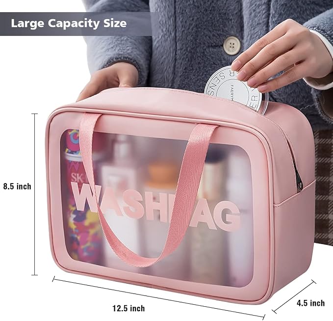 DAPOWER Travel Toiletry Bag for Women, Matte Translucent Toiletry Bag with Handy Handle, Makeup Cosmetic Organizer Bag for Travel Toiletries Accessories (Pink) - Image 3