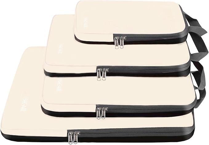 BAGAIL 4 Set/6 Set/8 Set Compression Packing Cubes Travel Accessories Expandable Packing Organizers (Cloth Pattern, 4-Beige) by BAGAIL
