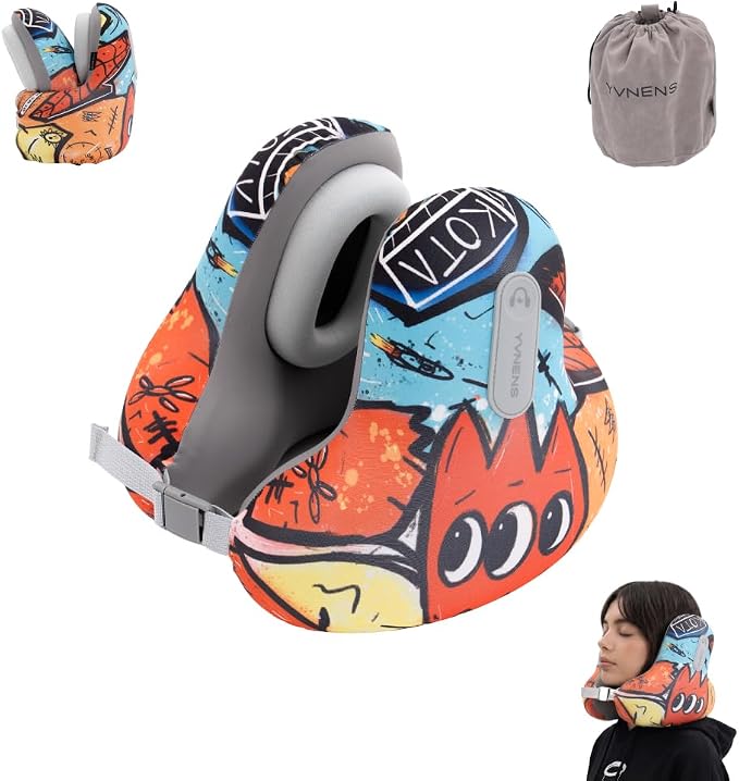 Bluetooth Travel Neck Pillow, Memory Foam | Built-in Headphones, Neck Support, Airplane Sleep, Noise Reducing, Adjustable Fit, Flights, Cars, Trains by Unknown
