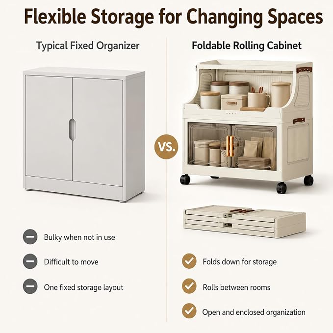 2 Tier Stackable Storage Bins with Lids & Wheels | PP construction with open top storage, clear doors and lockable wheels for kitchens, bathrooms, pantries and apartments. - Image 9