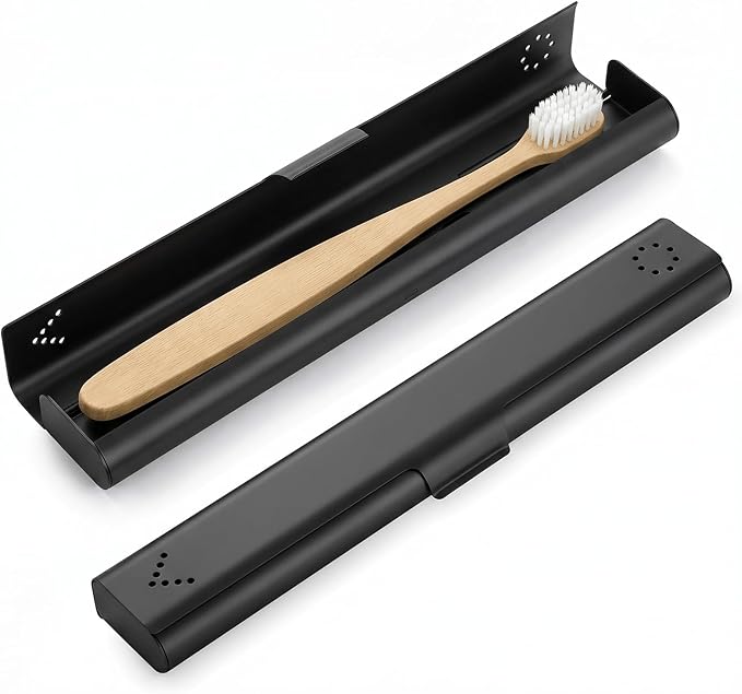 Toothbrush Travel Case Aluminum, Portable Toothbrush Holders Travel, Manual Toothbrush Case Container for Traveling, Bathroom, Camping, Business Trip-1Pack Black by Unknown