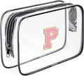 Clear Toiletry Bag,Portable Travel Toiletry Bag,Chenille Letter Cosmetic Bag with Zipper,Waterproof Makeup Bag,Cosmetic Storage Organizer for Women Men,Travel Essentials (Black,P) by Fodofodo
