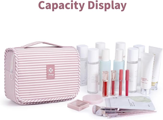 Narwey Small Hanging Toiletry Bag for Travel Women Girl, Striped Toiletries Travel Bag with Hook, Hanging Makeup Bag Organizer Make Up Cosmetic Bags, Gifts for Kids Teen (Dusty Pink Stripe) - Image 6