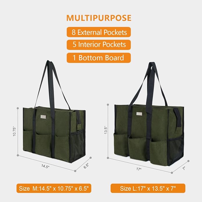 TOPDesign Utility Water Resistant Tote Bag with 13 Pockets, Top Zipper Closure & Thick Bottom Support, for Working Women - Image 2