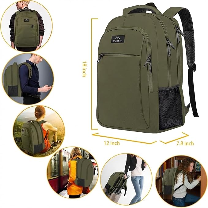MATEIN Green 15.6 Inch Travel Laptop Backpack, Sturdy Computer Bag for Work | Lightweight Water Resistant, Anti Theft Pocket, Fashion Traveling Daypack, Casual College Office Bag, Gifts for Women Men - Image 6