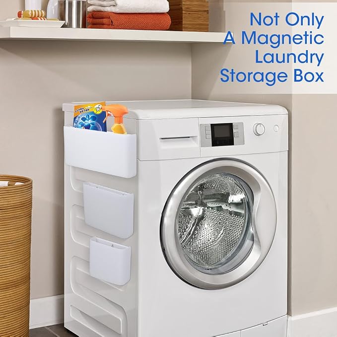 Picowe 3 PCS Magnetic Laundry Storage, Magnetic Storage Box for Laundry Room, Kitchen, Bathroom, Office, Space-Saving Trash Container Hanging on Dryer, Washer or Wall Mount Trash Bin (White) - Image 5