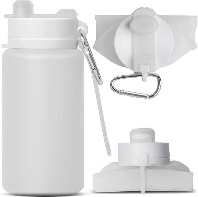 Collapsible Water Bottle, Portable Folding Bottle & Water Bottle with Clip for Backpack, Foldable Water Bottle BPA Free, Sport Bottle Water Squeeze Collapble Watterbottles (Gray) by MCOMCE