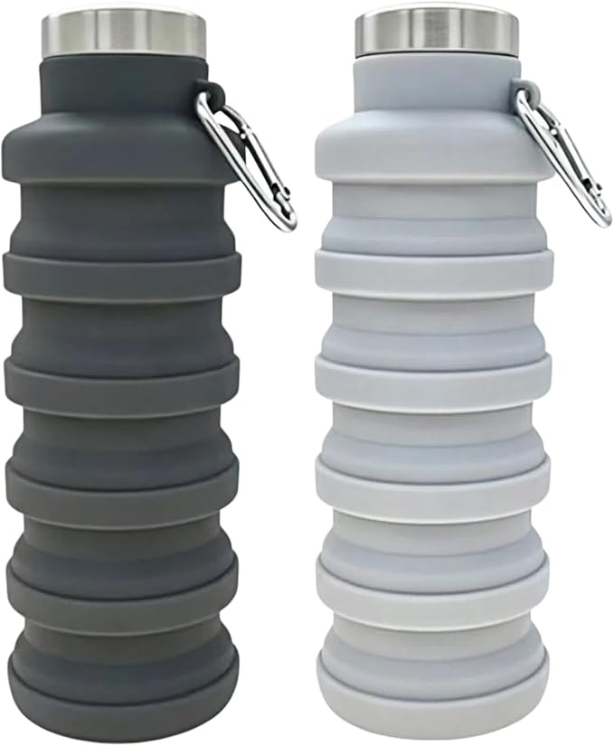 YCT Collapsible Water Bottle 17oz（500ml），Travel Portable Sport Water Bottle，Reusable Silicone Foldable Water Bottles for Gym Camping Hiking (Black+Grey) by YCT