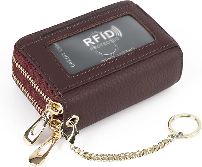 imeetu RFID Credit Card Holder, Small Card Wallet Women, Leather Card Case | Genuine Leather Women's Card & id Cases, Change Coin Purse with Zipper Keychain id Window, 20 Colors & 3 Styles, Daily, Gifts - Image 2