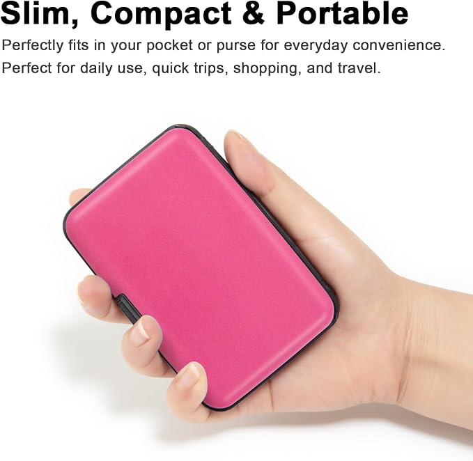 Credit Card Holder, RFID Blocking Metal Card Wallet for Women Men Slim ID Card Holders Protector Aluminum Business Hard Case (Fandango Pink) - Image 2