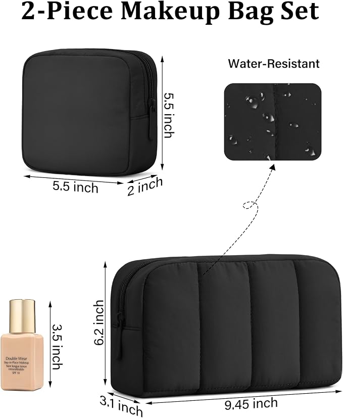 2 Pcs Makeup Bag Travel Toiletry Bag for Women Puffy Padded Cosmetic Pouch Purse Wide-open Makeup Organizer Case Travel Essentials - Image 4