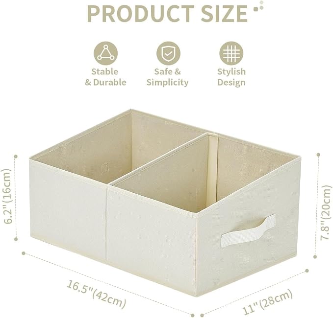 DIMJ Closet Storage Bins, 8 Pack Storage Baskets for Shelves, Foldable Shelf Organizer with Handle, Linen Closet Organizers and Storage for Clothes, Toys, Towel, Books (Beige) - Image 2