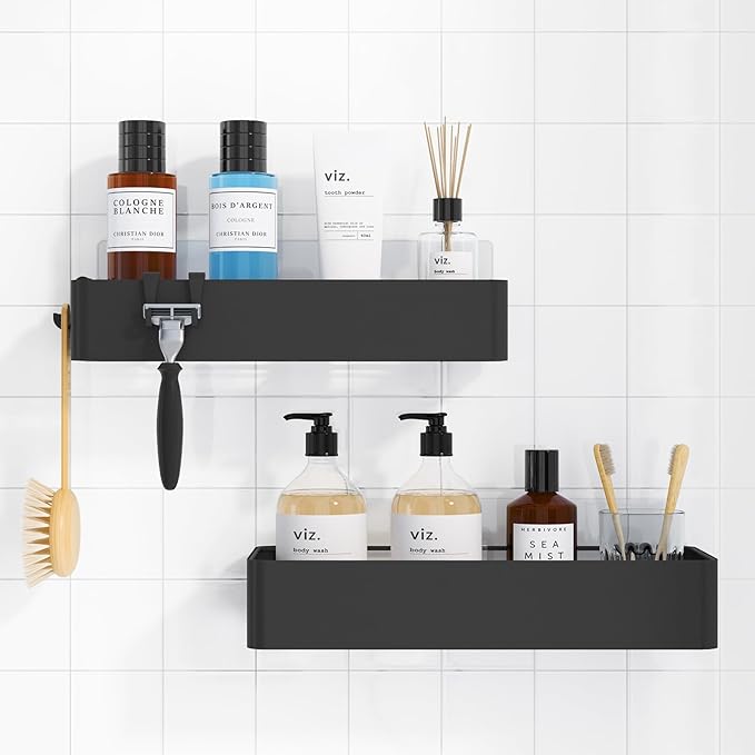 Kitsure Shower Caddy Adhesive, Stylish Shower Organizer, Large, Black | 2 Pack Shower Shelf for Inside Shower, 100% Rustproof Metal Shelves, No-Drill Bathroom Organizers and Storage by Kitsure