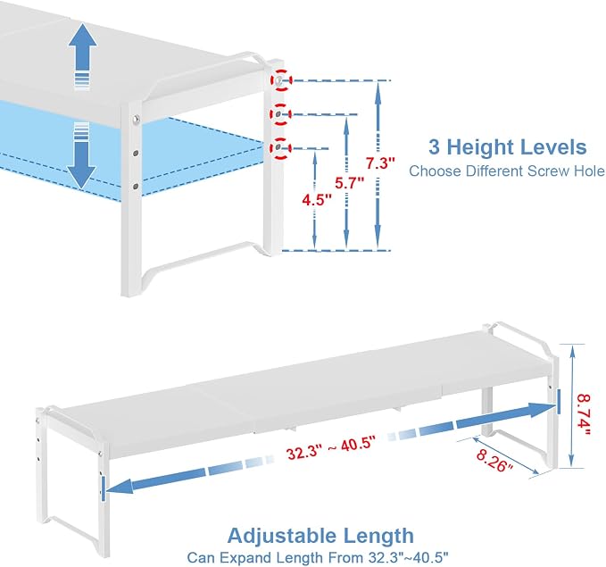 Metal Storage Shelves For Kitchen Pantry, Cabinet Shelf Organizer, Adjustable Height, Expandable Length, Stackable Design,50 LBS Load Capacity, For Dishes Spices Cans Plates Cans Bottles Cups Mugs - Image 2