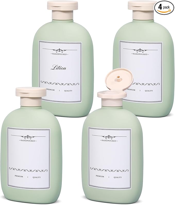 8.8 oz Plastic Travel Shampoo Bottles, Empty Plastic Squeeze Bottles with Flip Cap for Toiletries, Leakage-proof Travel Shampoo and Conditioner Bottles (4 pack, Green) by UMETASS