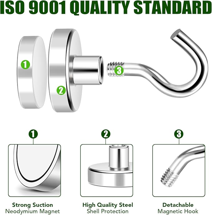 12 Pack Magnetic Hooks Heavy Duty 85lbs Strong Magnets | Metal Hooks for Cruise Cabins Industrial Strength Magnets Hook Perfect for Ships Outdoor Hanging Brackets Refrigerator - Image 3