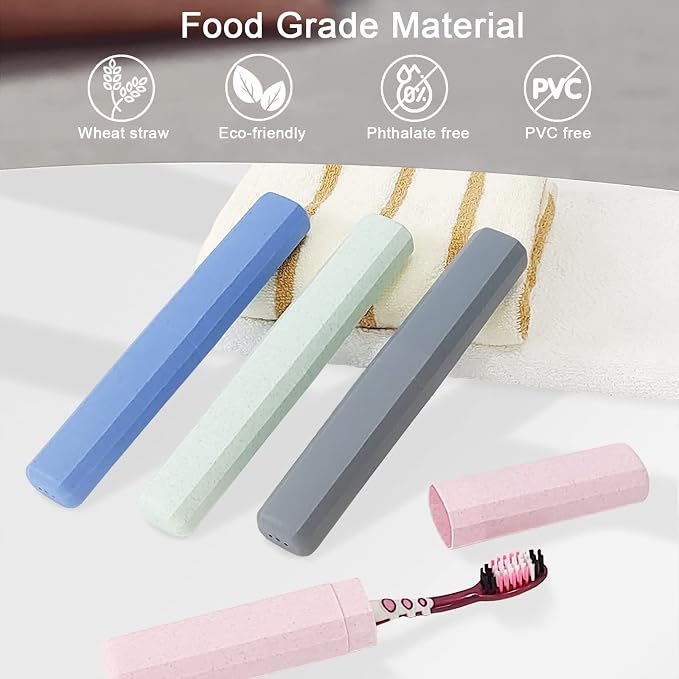 Mulbozy Travel Toothbrush Case, Portable Toothbrush Protector Cover, Breathable Wheat Straw Toothbrush Holder for Traveling, Camping, Business, Home, School, Gym, and More - 4 Packs - Image 3
