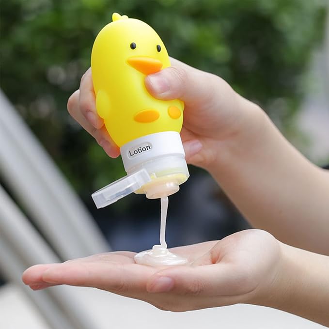 Cute Cartoon Travel Size Silicone Bottle Set for Toiletries, 4Pack | Cute Design, BPA Free, Leak Proof, TSA Approved, Squeezable, Refillable, Built-in Label, Extra Protection, Trip Gift Choice - Image 3