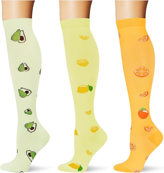 (3 pairs) Compression Socks 20-30 mmHg Long Knee High Socks for Women Men Support Athletic Travel Daily Wear by Saniripple