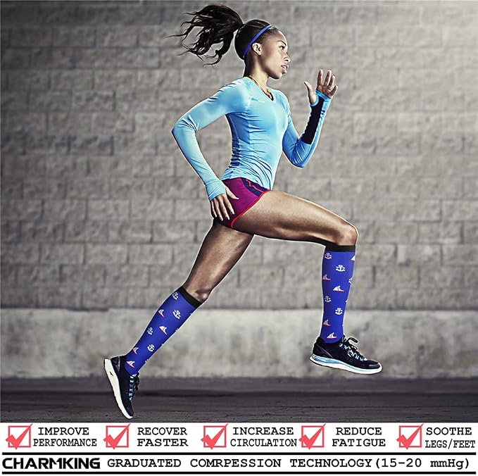 CHARMKING Compression Socks for Women & Men Circulation (8 Pairs) 15-20 mmHg Best Calf Socks Support for Athletic Cycling - Image 2