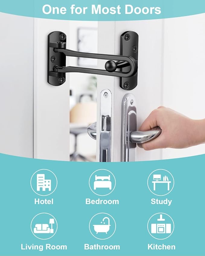 Swing Bar Door Lock Latch, Door Security Sliding Bars for Hotel Child Proof | Home Security Door Reinforcement Lock Door Safety Stopper Door Guard for Indoor and Front Gate Thicken Solid Aluminium 1 Pack - Image 2