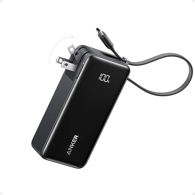 Anker Nano 3-in-1 Portable Charger,10,000mAh 30W Travel Power Bank | Battery Pack with Built-In USB-C Cable and Foldable Wall Plug, for iPhone 17 / 16 / 15 Series (Black) by Unknown