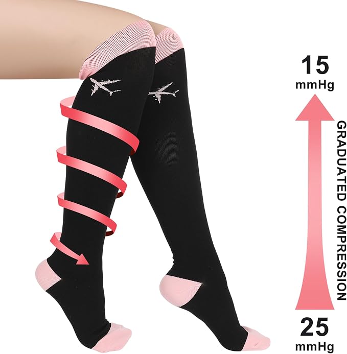 Skicuff 2 Pairs Travel Compression Socks for Women and Men 15-25 Mmhg Graduated Knee High Socks for Flying Airplane Pilots - Image 3