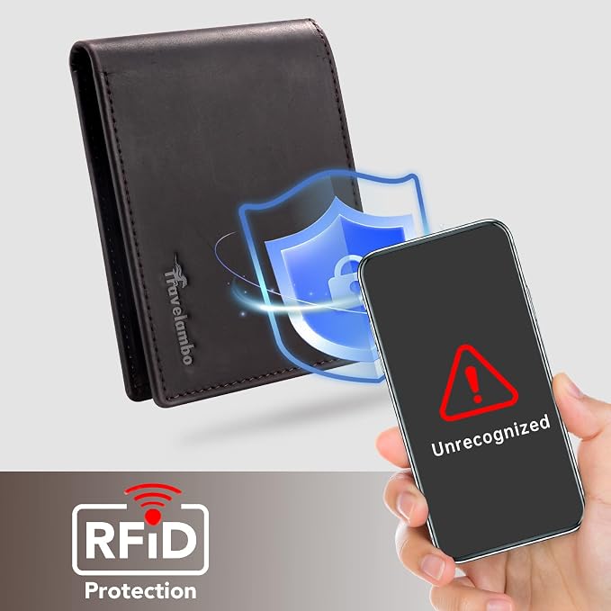 Travelambo Leather Wallet for Men, Slim Minimalist RFID Credit Card Holder | Mens Thin Bifold Pocket Wallet, Gift for Father, Coffee - Image 4