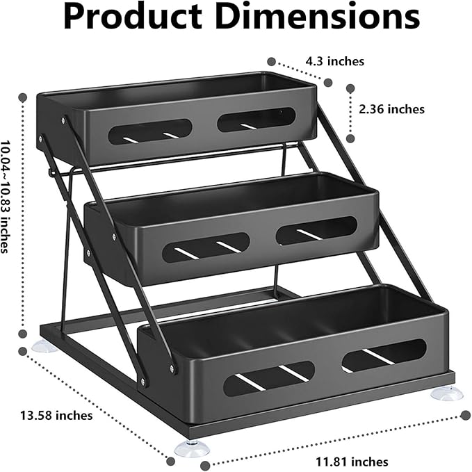 Ceetug 3 Tier Foldable Spice Rack, Black | Iron, For Countertop, Kitchen Seasoning Organizer, For Cabinet - Image 2