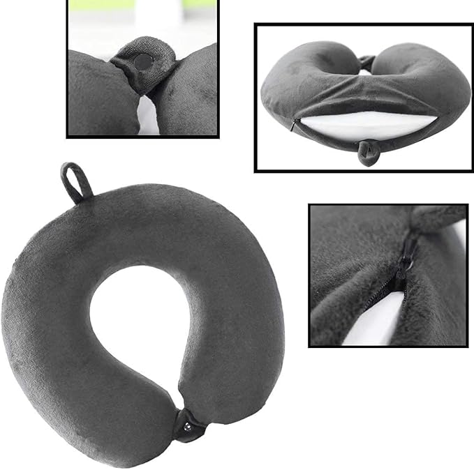Travel Pillow, 100% Pure Memory Foam Neck Pillow, Suitable for Airplanes, Cars, Trains, Office Naps, Home Lounge Chairs, Removable and Washable Pillow Cover (Gray) - Image 4