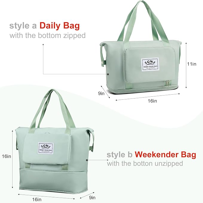 ZGWJ Travel Tote Bags, Expandable Overnight Weekender Bag for Women Foldable Carry-On | Expandable - Image 4