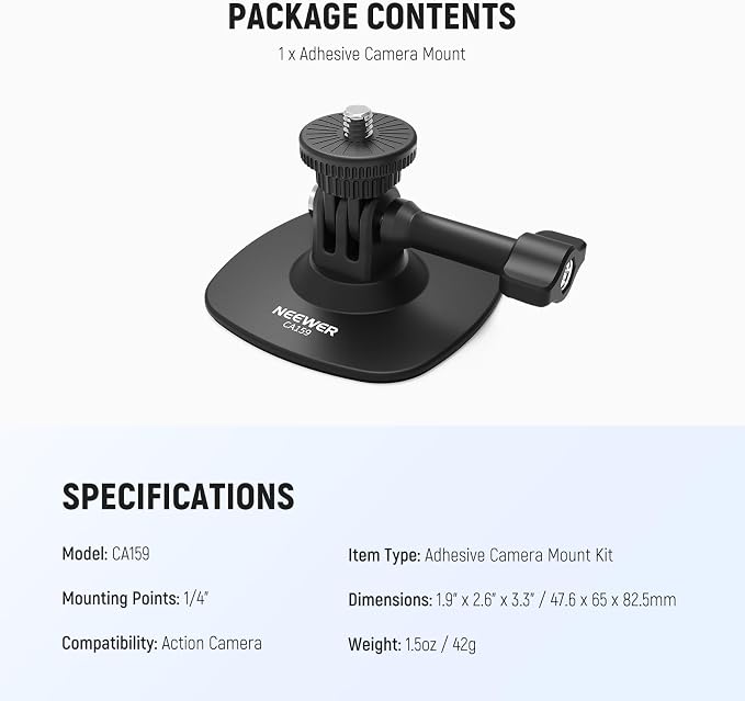 NEEWER Adhesive Mount Compatible with Insta 360 GoPro DJI AKASO Action Camera, 180° Tilt Flexible Car Helmet Holder Base Adapter for POV Video Recording Live Streaming, for 1/4" Accessories, CA159 - Image 7
