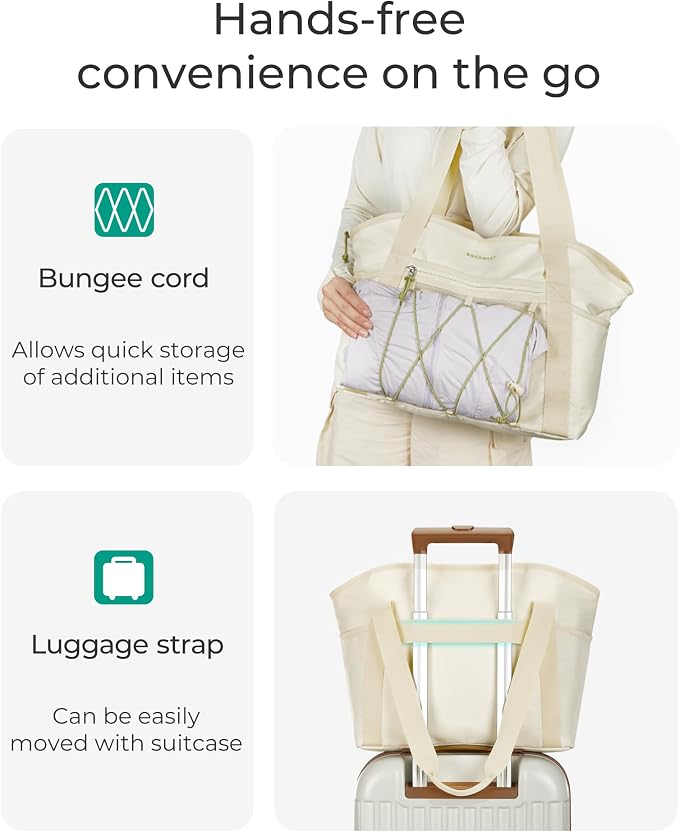 BAGSMART Women's Multi-Compartment Tote Bag with Elastic Cord | Handbag for Travel Fitness Outdoor Activities - Image 4