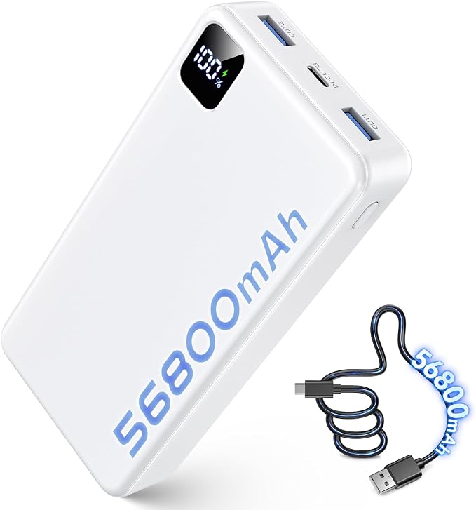 Portable Charger 56800mAh, 22.5W Fast Charging Power Bank with LED Display | Portable Phone Charger for Camping Travel Essential Compatible with iPhone 17/16/15/14/13 Series, Samsung, Google, iPad-White by Unknown