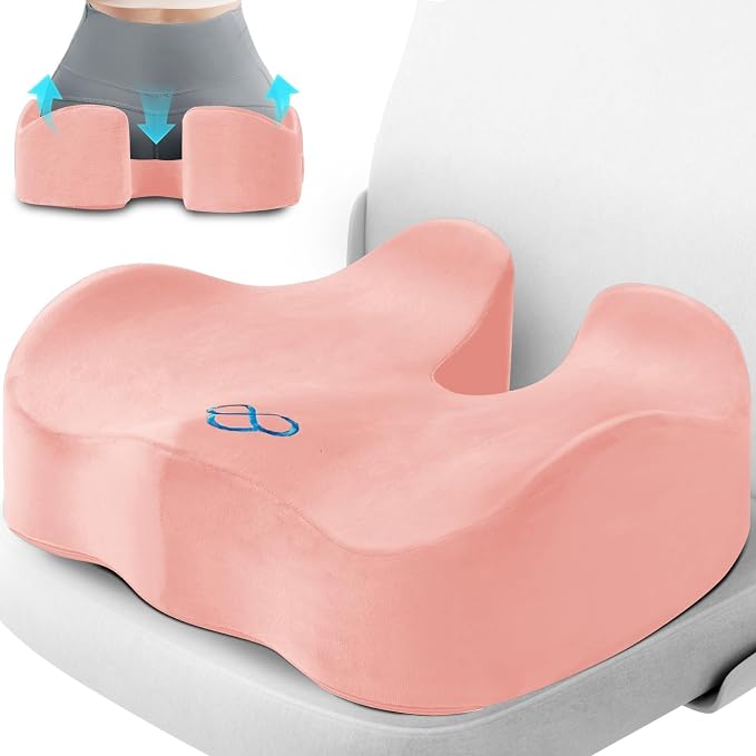 CushyOasis Seat Cushion, Office Chair Cushions, 5.28 in Thick (Pink) | Anti-Slip Back & Removable Cover, Ergonomic Tailbone Support Seat Cushion, Memory Foam Seat Cushion for Office by CushyOasis