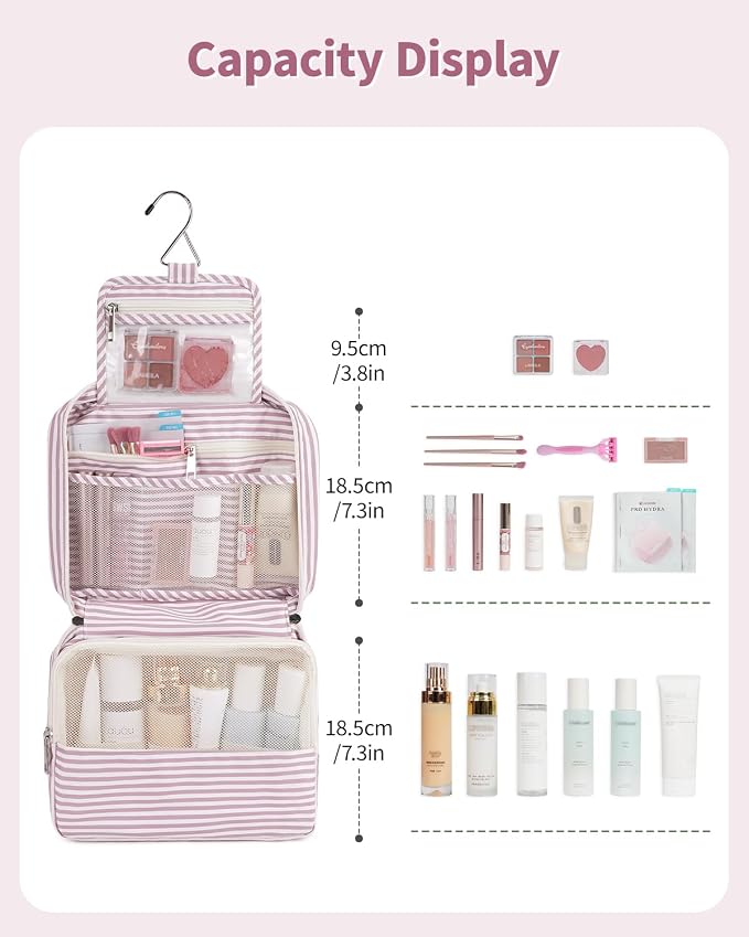 Narwey Small Hanging Travel Toiletry Bag for Women, Travel Bag for Toiletries, Makeup Bag Organizer Cosmetic Bags Make Up Bags for Girls - Image 4