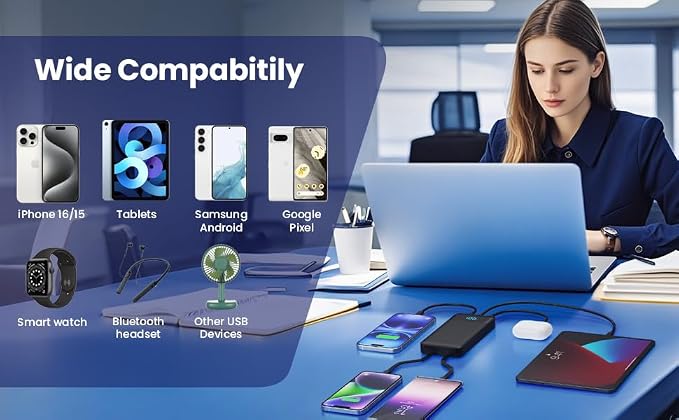 Portable Charger Power Bank 40800mAh with 3 Built-in Cables,25W Fast Phone Charging Portable Battery Pack,5 Outputs Travel Essentials Outdoor External Battery for iPhone 17/16,Galaxy Android etc-Black - Image 8